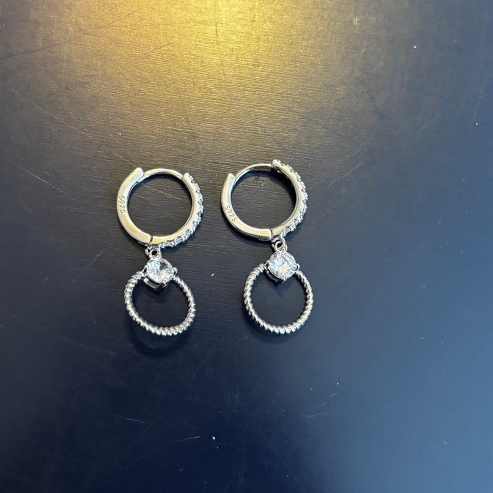 Unbranded Nwot Sterling Silver Double Hoop Earrings With Cz